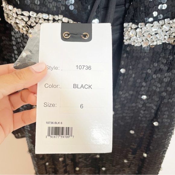 Mac Duggal Sequin Rhinestone Long Sleeve Maxi Formal Dress Gown Black 10736 - Picture 9 of 10